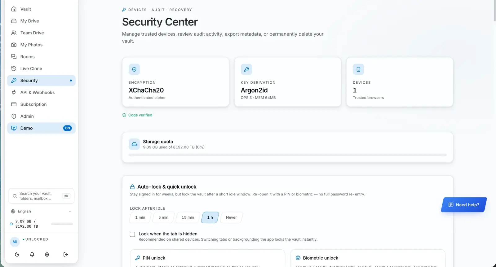 DRIVUNO Security Center overview