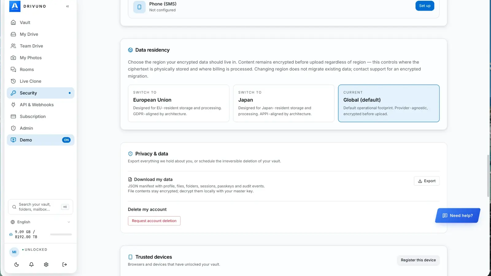 Data residency and privacy export controls
